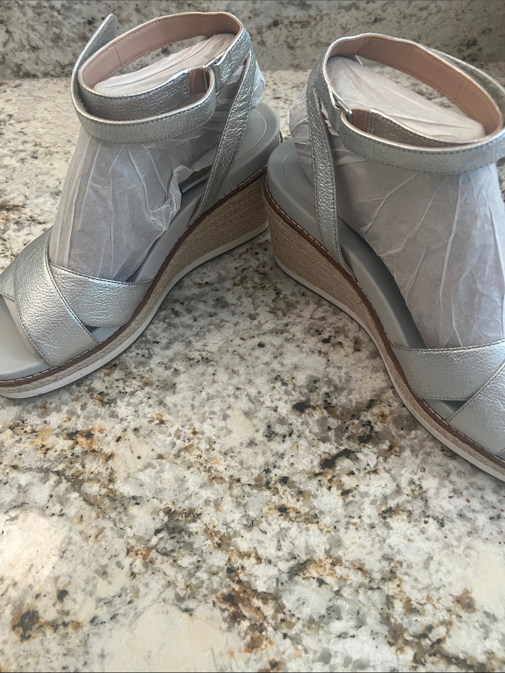 Cole Haan Silver Metallic Ankle-Strap Sandals - Picture 2 of 5